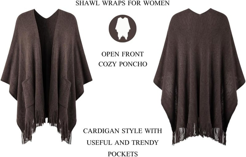 Ferand Shawl Wraps for Women, Cozy Lightweight Poncho Cape with Pockets, Warm for Fall Winter Travel - Image 3